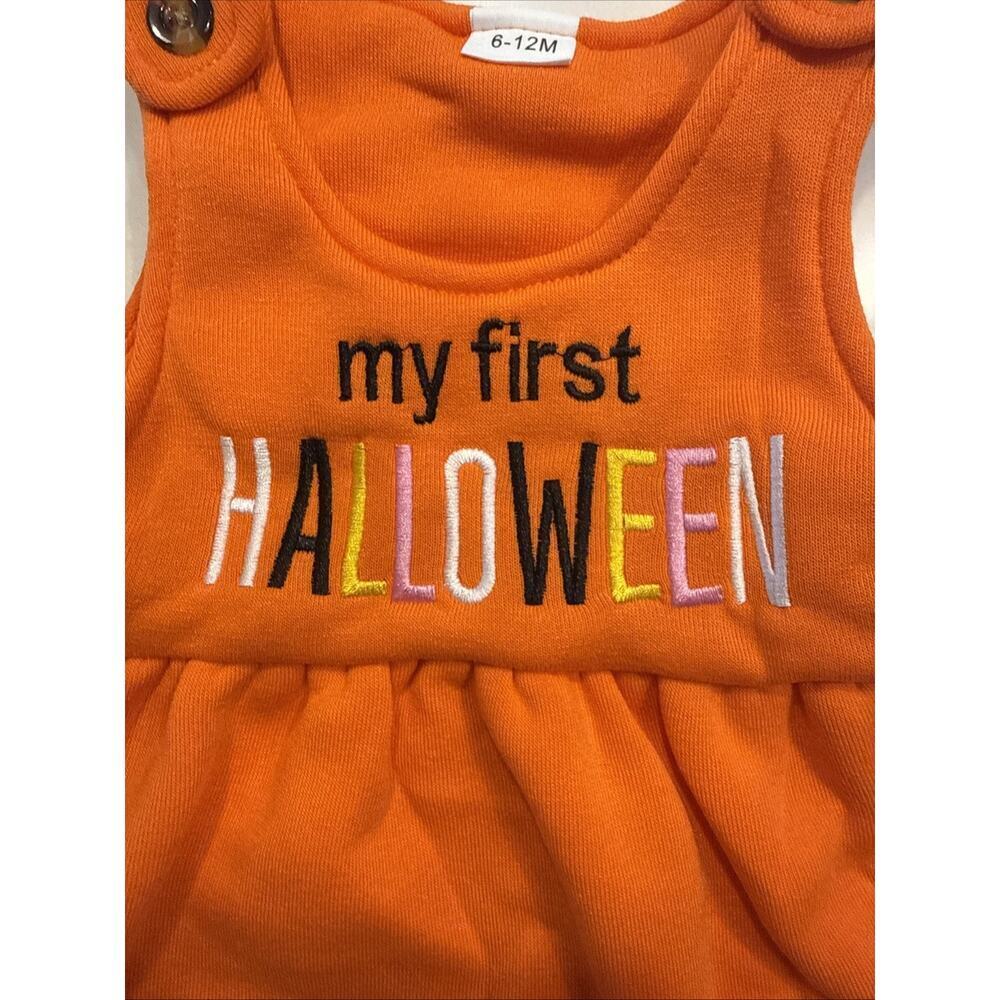 Girls Infant Orange Pumpkin My 1st Halloween Fleece Dress Size 6-12 Months - Picture 6 of 7